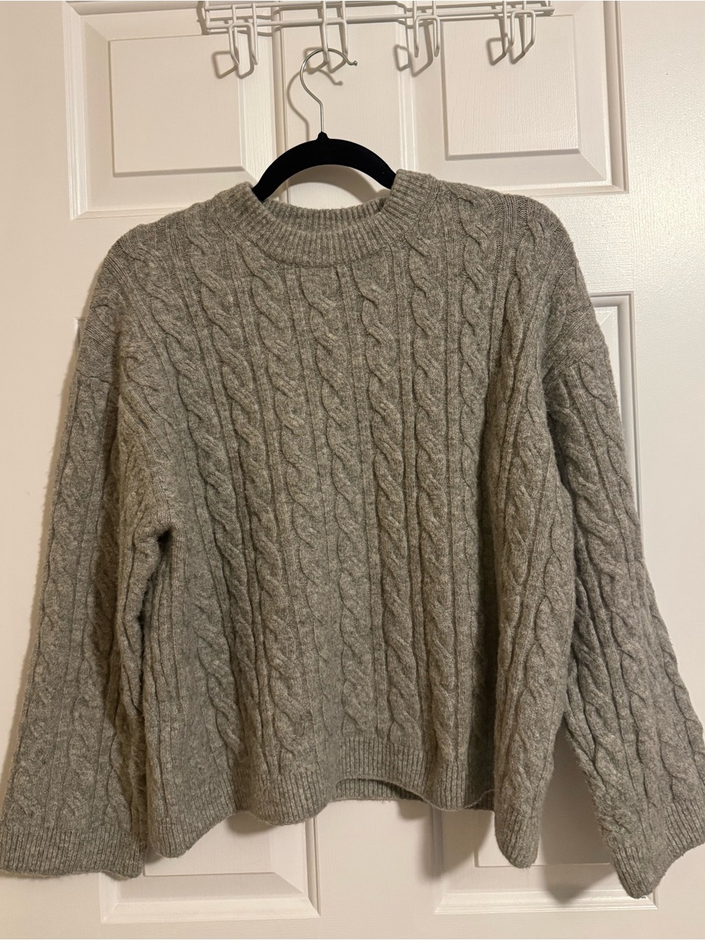 H&M Grey Cable-Knit Crewneck Sweater